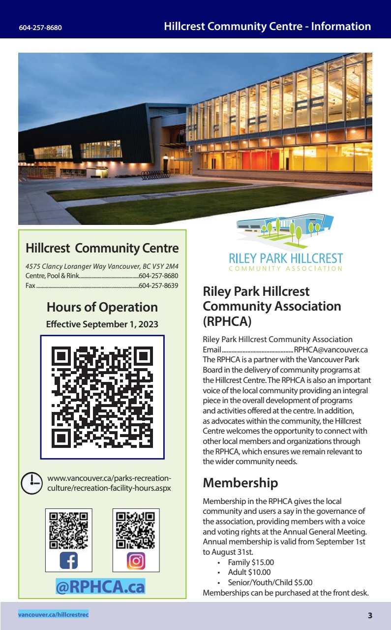 Hillcrest Community Centre Recreation Guide
